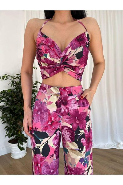MİSSCİXFASHİON Women's Halter Strap Bustier Trousers Double Evening Dress Set