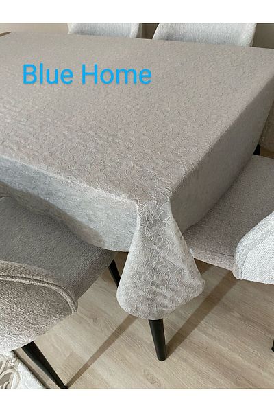 Blue Home Pvc Oilcloth Lace Liquid Proof Kitchen Table Cover Gray Floral Motif