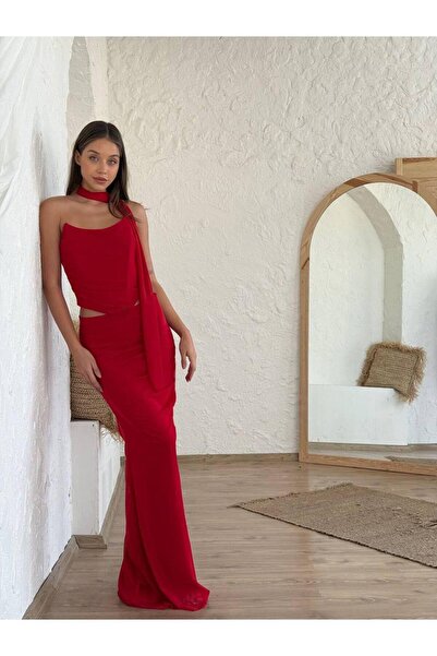 BEAUTY FASHİON Kadın Abiye Uzun Etek Straplez Crop Takım - Abiye & Mezuniyet Elbiseleri