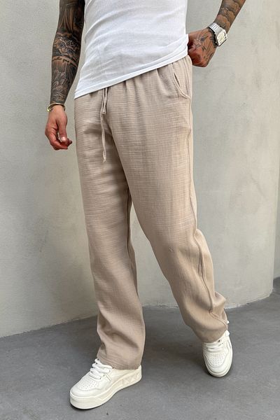 MADZEYMODA Ανδρικό φαρδύ φαρδύ παντελόνι Jogger με ελαστική μέση από μουσελίνα KE-7009