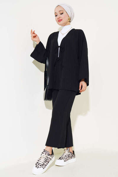 Refika Butik Γυναικείο Σετ Κιμονό με Μαύρο Κορδόνι Διπλό