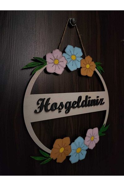 KıyıBucak Colorful Flower Design Wooden Welcome Door Ornament