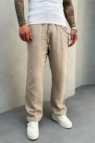 MADZEYMODA Ανδρικό φαρδύ φαρδύ παντελόνι Jogger με ελαστική μέση από μουσελίνα KE-7009