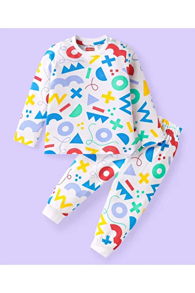Babyhug Babyhug Night Suit with Math Print - White