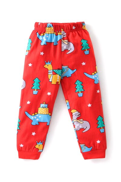 Babyhug Babyhug Cotton Pajama Set with Dino Print - Red