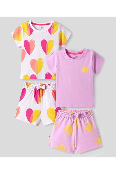 Bonfino Bonfino T-Shirt and Shorts Set with Heart Print (Pack of 2) - Multicolor
