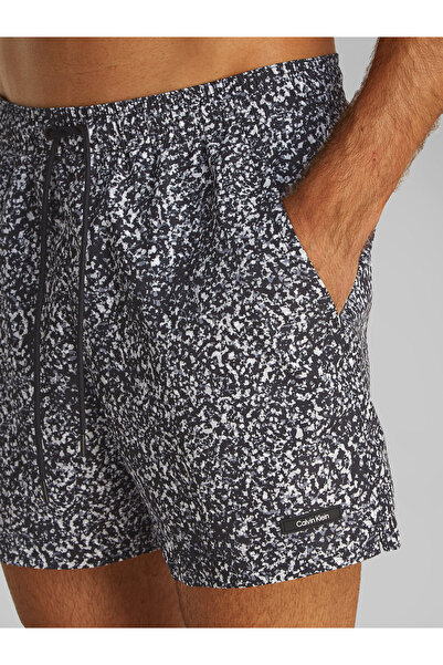 Calvin Klein Men Black Granite Aop Medium Drawstring-Pr Boardshorts