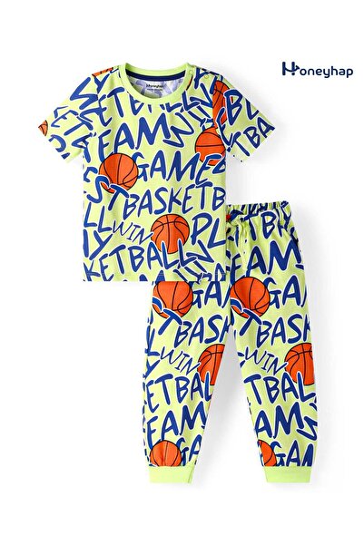 Honeyhap بدلة نوم نصف كم مطبوعة بنص من القطن الفاخر من Honeyhap مع لمسة نهائي...