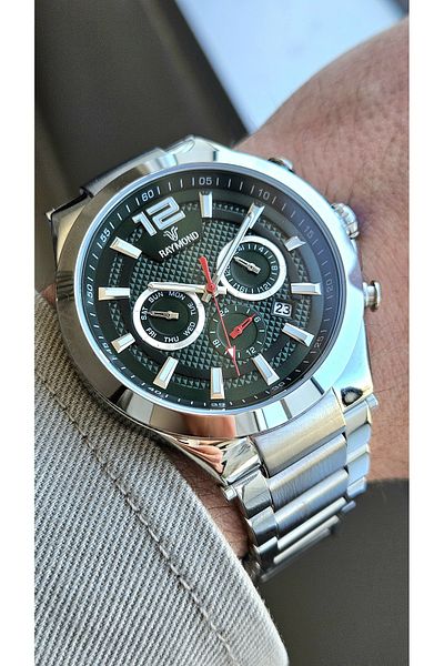 Raymond Rym-1127 Quartz Men's Wristwatch - Steel Case and Cord - 2 Years Warranty