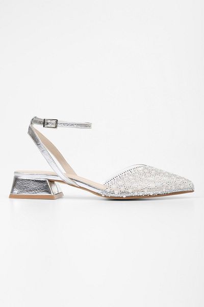 Shoeberry Women's Rhea Silver Skin Stone Ballerina Shoes