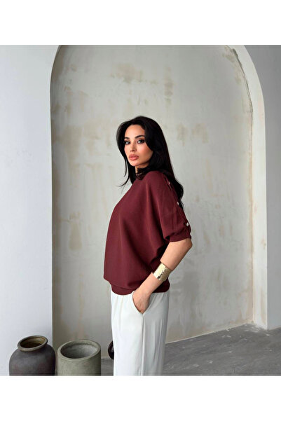 novalook بلوزة بأكمام خفاش ناعمة من الخيط البارد مع تفاصيل أزرار