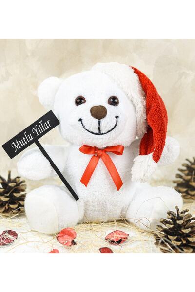 Özgüner Oyuncak 25 Cm Noel Şapkalı Üç Kalpli Pelüş Ayıcık