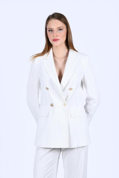 la luce Ecru Çizgili Blazer Ceket - LC118