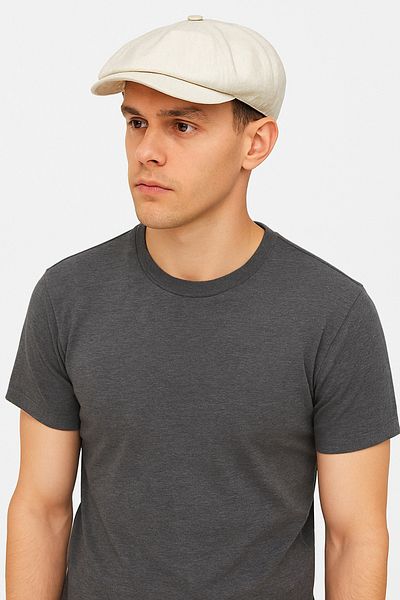 CosmoOutlet British Style Eight Piece Cotton Summer Beige Color Cap Hat with Elastic Back