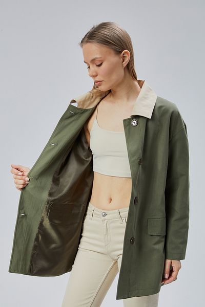 Bolivente Khaki Oversize Casual Midi Trench Coat