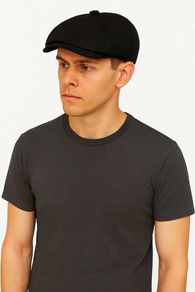 CosmoOutlet British Style Eight Pieces Summer Black Hat with Elastic Back