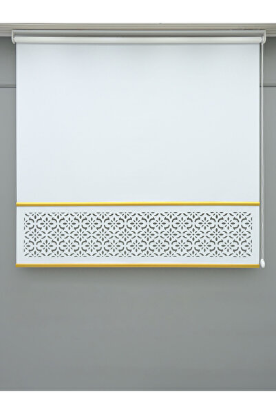 ESDEH Dekoratif GOLD Çıtalı Lazer Stor Perde - Kırık Beyaz Kumaş