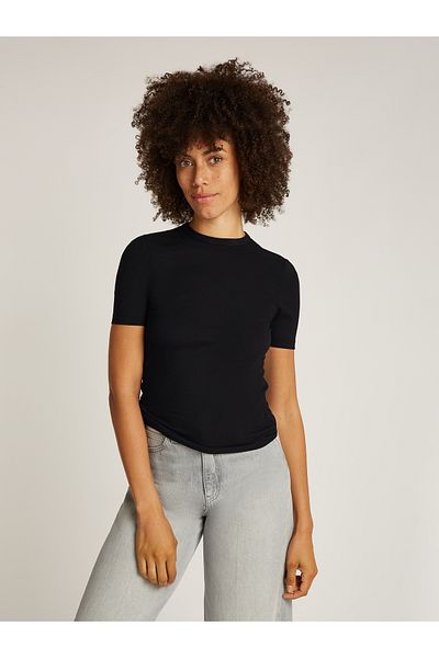 Calvin Klein Women Black Modal Rib Short Sleeve T-Shirt