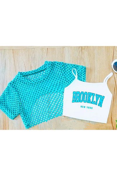 BEBEĞİME ÇORAP Tricou crop imprimat cu detaliu din plasă în partea de sus