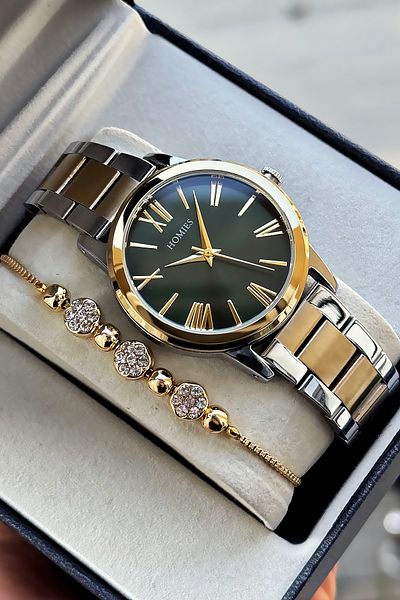 Homies Special Boxed Women's Wristwatch Waterproof Gold Silver Green Steel Band Gift Bracelet Hmby2052C3