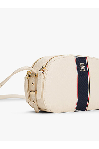 Tommy Hilfiger Kadın Şerit Çizgili Fermuar İç Çepli Ekru Omuz Çantası AW0AW16898-AA8