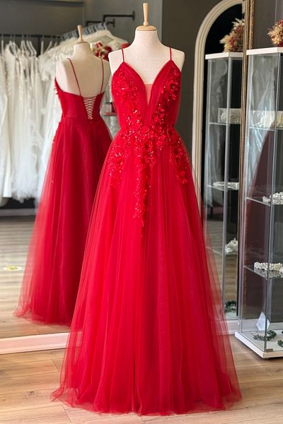 Lenta Moda Red Glitter and Three Dimensional Lace Detailed Maxi Length Evening Dress and Evening Gown