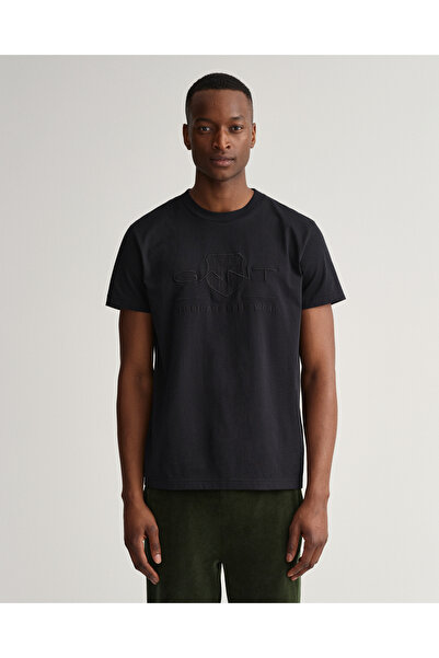 Gant Erkek Siyah Regular Fit Bisiklet Yaka Logolu T-Shirt