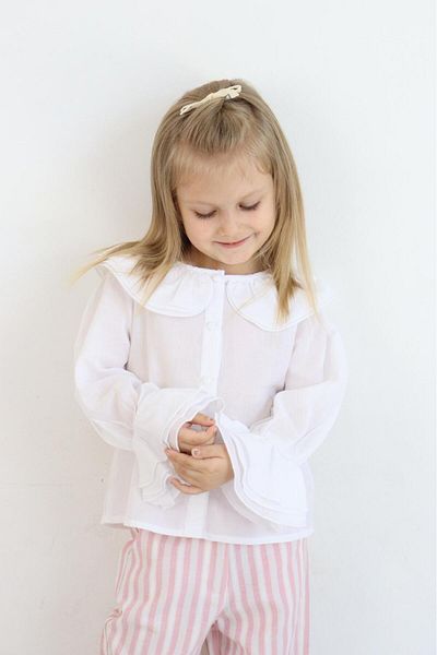 miabambim Girl's Shirt - Ecru Model with Collar Detail