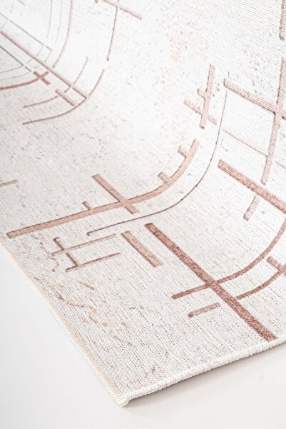 Serente Home Classic Patterned Washable Non-Slip Base Chenille Cream Brown White Doorway Carpet 4146