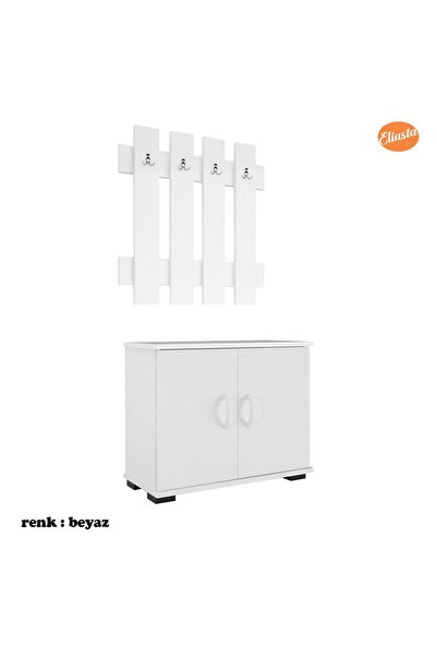 Modilayn 70x70 cm Askılık Ayakkabılık Antre Dolabı Çok Amaçlı Dolap Portmanto Ayakkabılık-BEYAZ