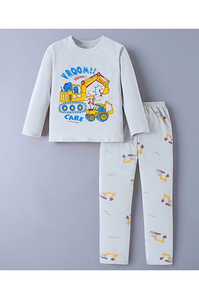SAPS SAPS Construction Vehicles Printed Pajama Set - Grey