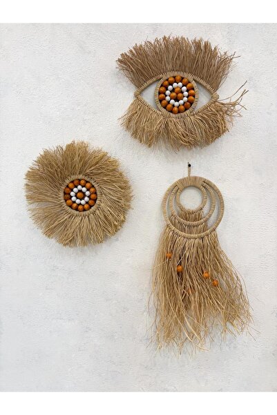 Maison Avf 3'lü Rafya Turuncu Beyaz Boncuklu Göz & Yuvarlak & Halka Model