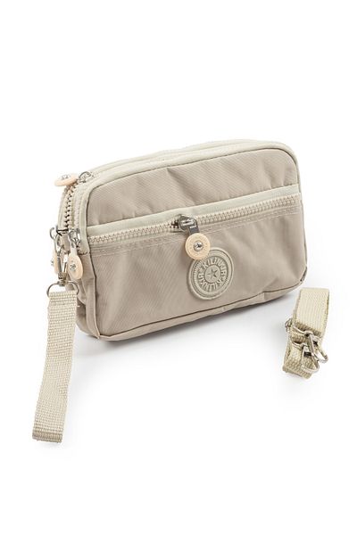 İMAKS Crinkle/Clinker Waterproof 4 Zippered Shoulder Strap Mobile Phone Carrying Bag Wallet Beige K002