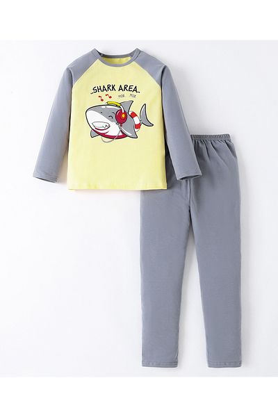 SAPS SAPS Shark Printed Pajama Set - Grey \ Yellow