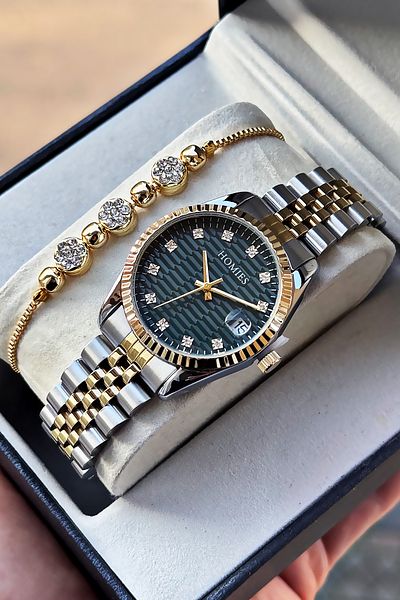 Homies Special Boxed Women's Wristwatch Waterproof Gold Silver Green Steel Band Gift Bracelet Hmby2053C2