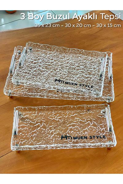ARVALE 3 Size Broken Glass Patterned Transparent Tray Decorative Footed Acrylic Model