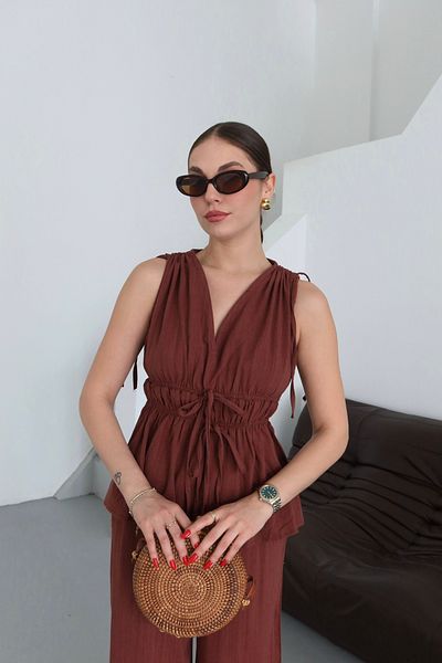 Laluvia Set de pantaloni bluză cu șnur cu talie 100% bumbac - 8612