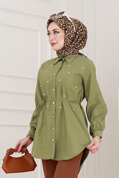 Sevitli Monaco Collar Stone Tunic-Khaki