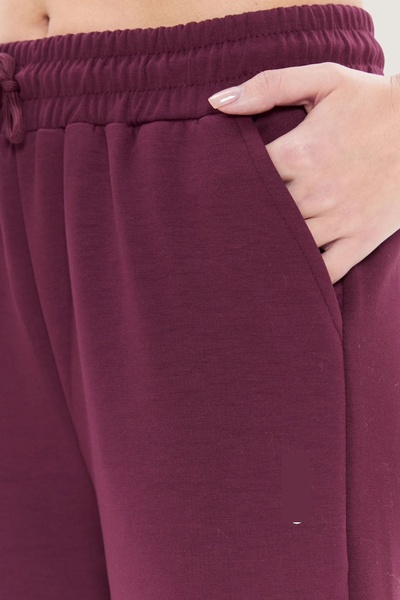 Hney Γυναικείο φούτερ Palazzo με φαρδύ πόδι από ύφασμα μπορντό Modal με δύο τσέπες, ψηλόμεσο, αθλητικό και casual
