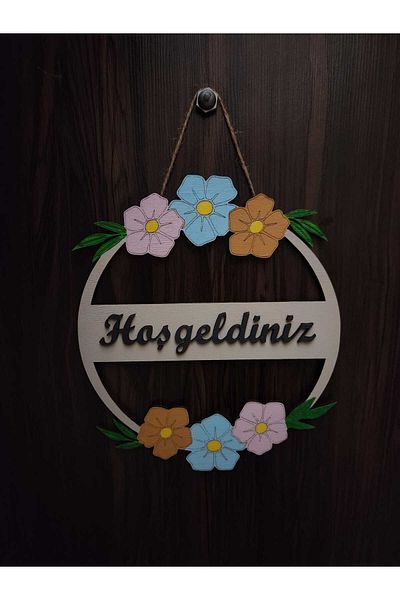 KıyıBucak Colorful Flower Design Wooden Welcome Door Ornament