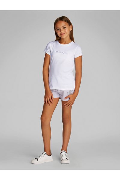 Calvin Klein Calvin Klein Girls White Script Logo Slim Short Sleeve T-Shirt