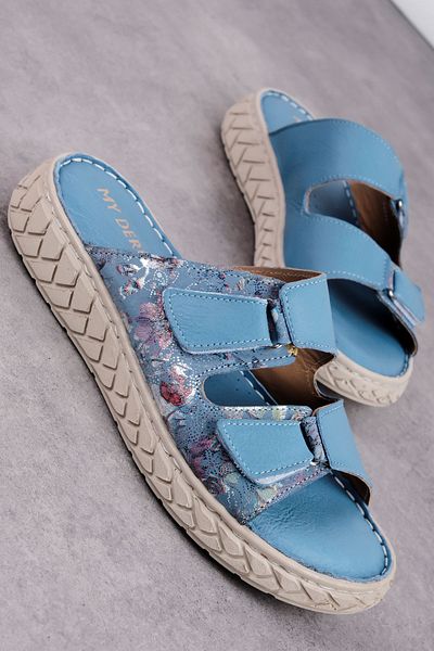 Lal Shoes & Bags Papuci de damă din piele naturală – papuci cu model albastru
