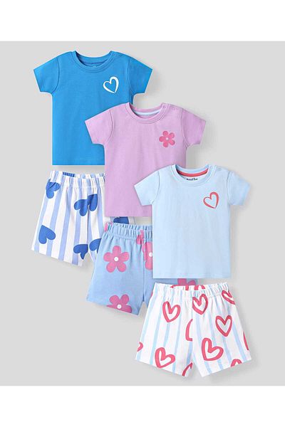Bonfino Bonfino 100% Cotton Knit Half Sleeve Short Night Suit Heart Pack of 3-Blithe/Orchid/Nantucket Breeze