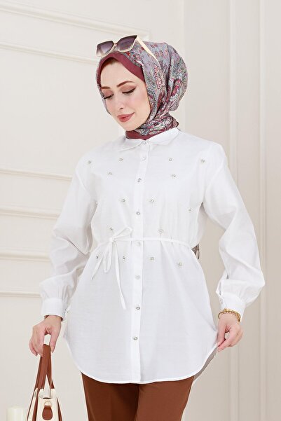 Sevitli Monaco Collar Stone Tunic-White