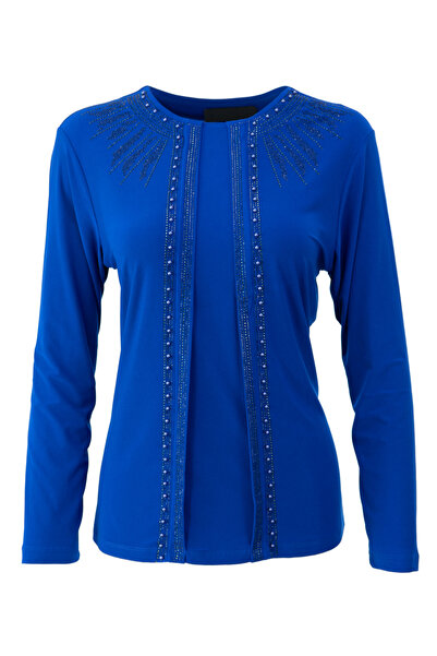 Oppland Kadın Anne Bluz Likralı Sandy Kumaş Şık ve Modern Kuvars Taşlı Yuvarl...