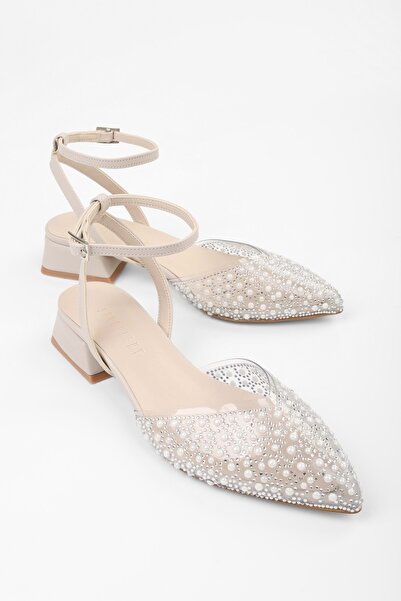 Shoeberry Kadın Rhea Ten Cilt Taşlı Babet