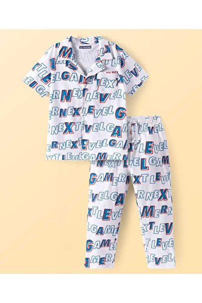 Pine kids Pine Kids Night Suit with Text Print - White & Blue