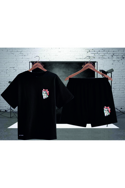 HOFFNUNG Full Shorts Cat Scarce Colorful Kitten Print Bottom-Top Suit