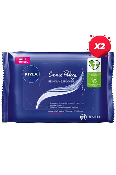 NIVEA X2 - NIVEA MAKEUP REMOVER WET WIPES 25PCS CREAM CARE