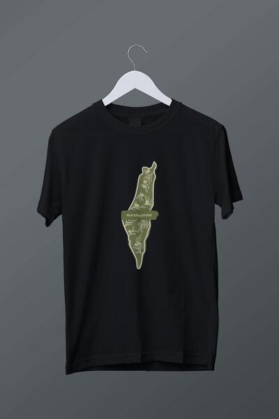 relaxbaskı Palestine Map Printed T-Shirt